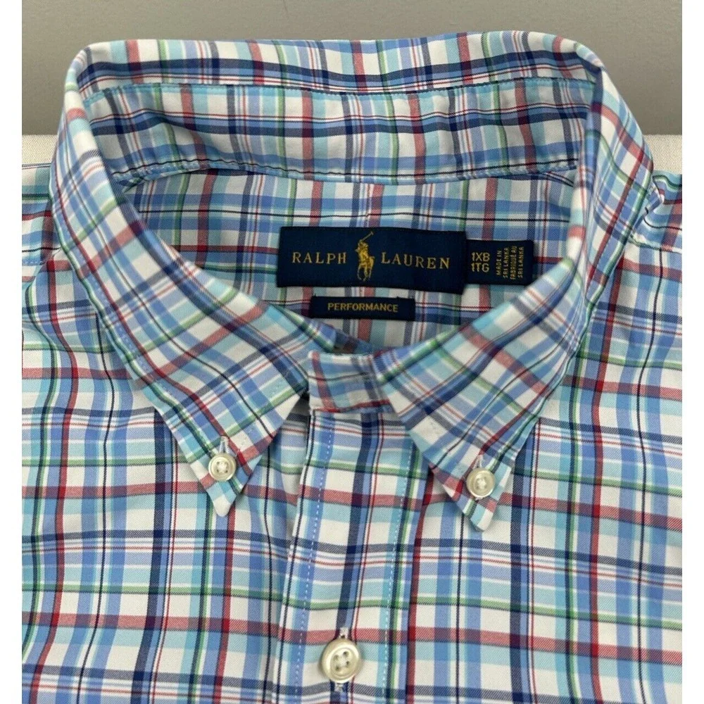 Polo Ralph Lauren Performance Shirt 1XB Blue Green Red White Check Long Sleeve‎